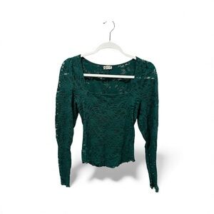 🌿 Intimately by Free People Emerald Green Lace Top — Size S